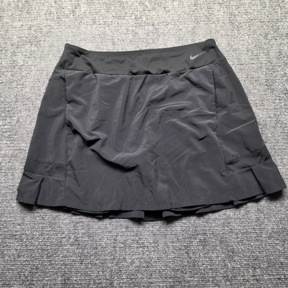 Nike Dri-FIT Womens Black Pleated Tennis Golf Skort Small Zipper Pocket